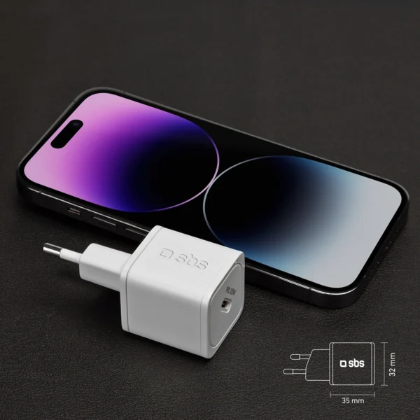 SBS TETRGAN1C20W 20W GaN Wall Charger with Power Delivery - Whiteeng