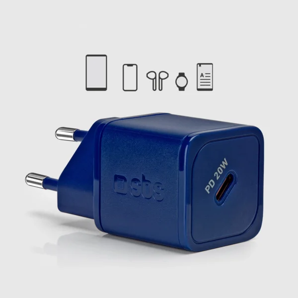 SBS TETRGAN1C20B 20W GaN Wall Charger with Power Delivery - Blueeng