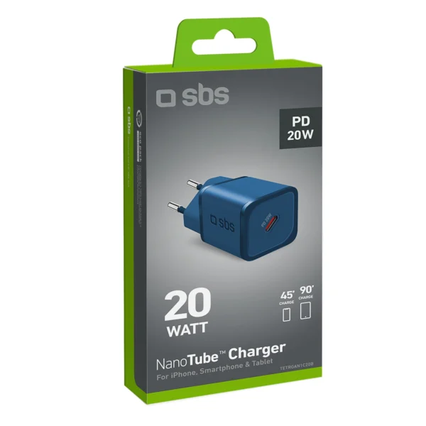SBS TETRGAN1C20B 20W GaN Wall Charger with Power Delivery - Blueeng