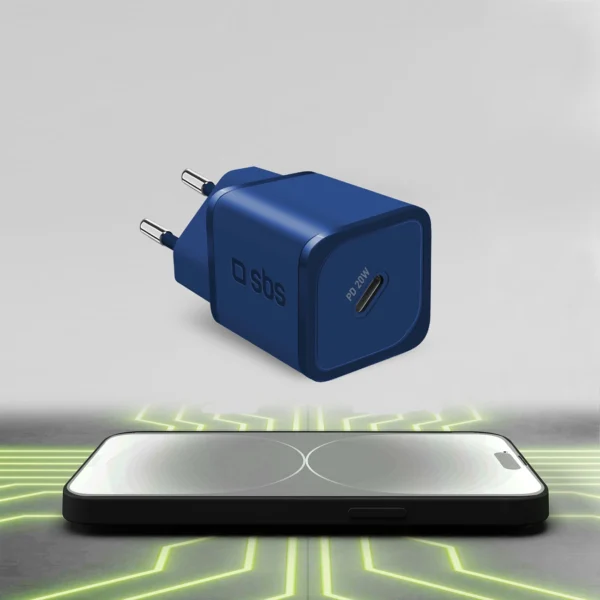 SBS TETRGAN1C20B 20W GaN Wall Charger with Power Delivery - Blueeng