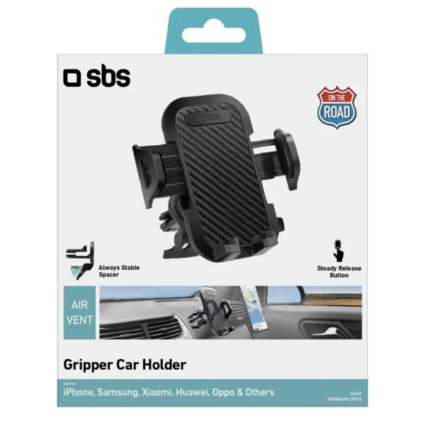 SBS TEHWSUPCLIPSTG smartphone holder for air vent, with reinforced jaws - blackeng