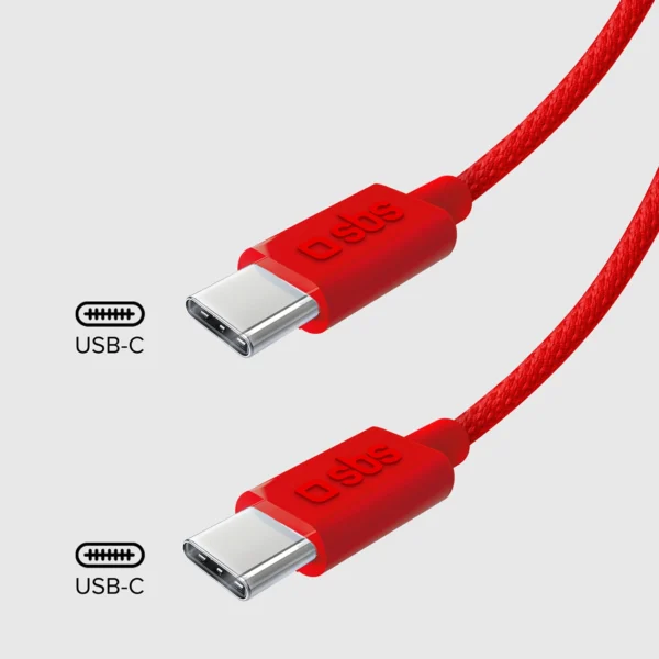 SBS TECABLETISSUETCCR USB-C - USB-C 1.5m 60W Braided Cable - Redeng