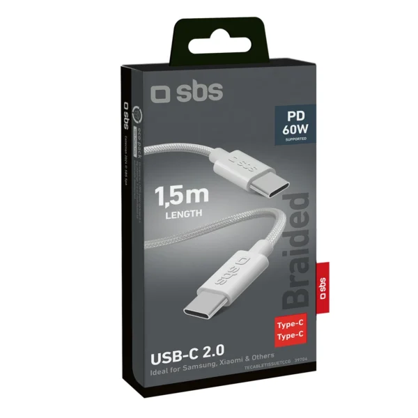 SBS TECABLETISSUETCCG USB-C - USB-C 1.5m 60W braided cable - grayeng
