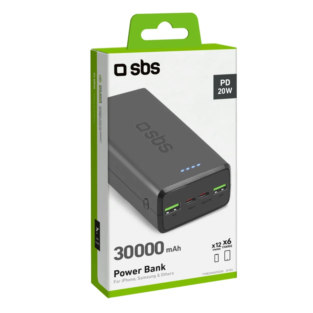 Powerbank SBS TTBB30000PD20K 30000 mAh 2 x USB-C 2 x USB-A - blackeng