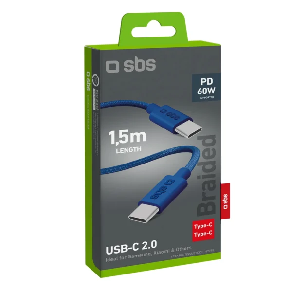 SBS TECABLETISSUETCCB USB-C - USB-C 1.5m 60W braided cable - blueeng