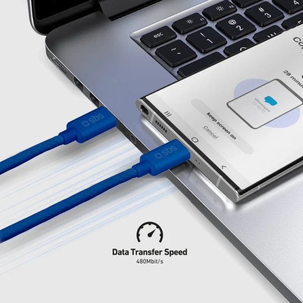 SBS TECABLETISSUETCCB USB-C - USB-C 1.5m 60W braided cable - blueeng