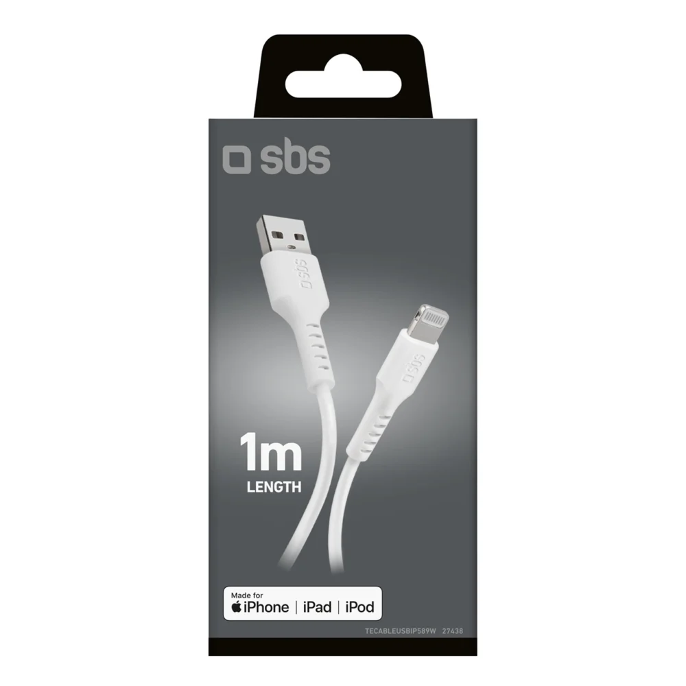 SBS TECABLEUSBIP589W USB-A - Lightning Cable - Whiteeng