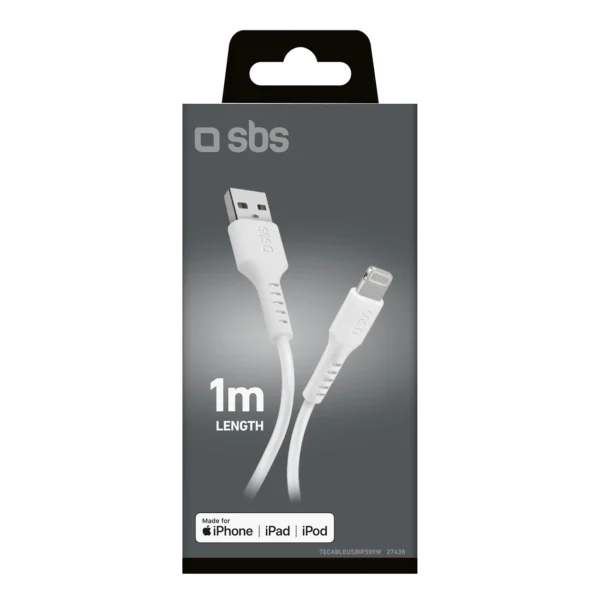 SBS TECABLEUSBIP589W USB-A - Lightning Cable - Whiteeng