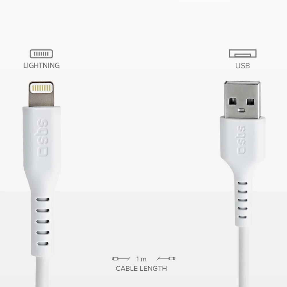 SBS TECABLEUSBIP589W USB-A - Lightning Cable - Whiteeng