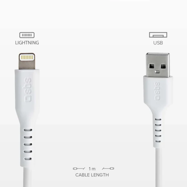 SBS TECABLEUSBIP589W USB-A - Lightning Cable - Whiteeng