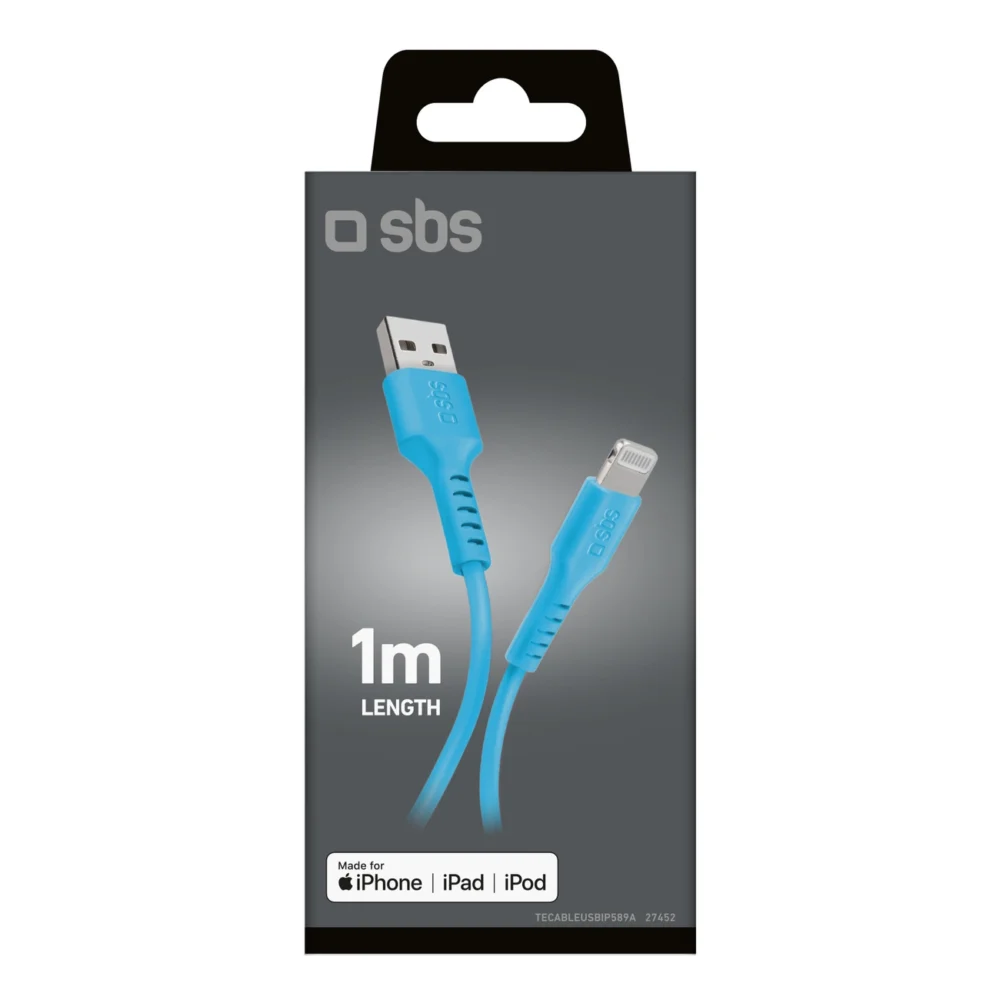 SBS TECABLEUSBIP589A USB-A - Lightning Cable - Blueeng