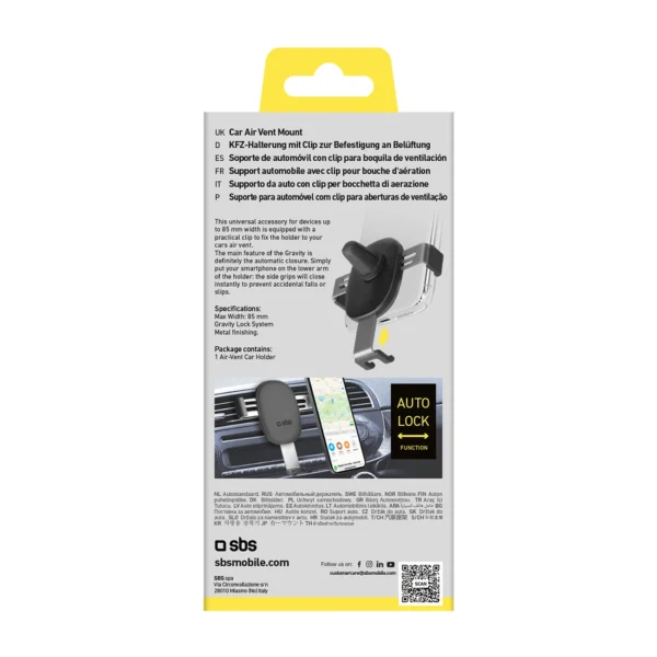SBS TESUPPCLIPGRAVK smartphone holder for air vent, gravity - blackeng