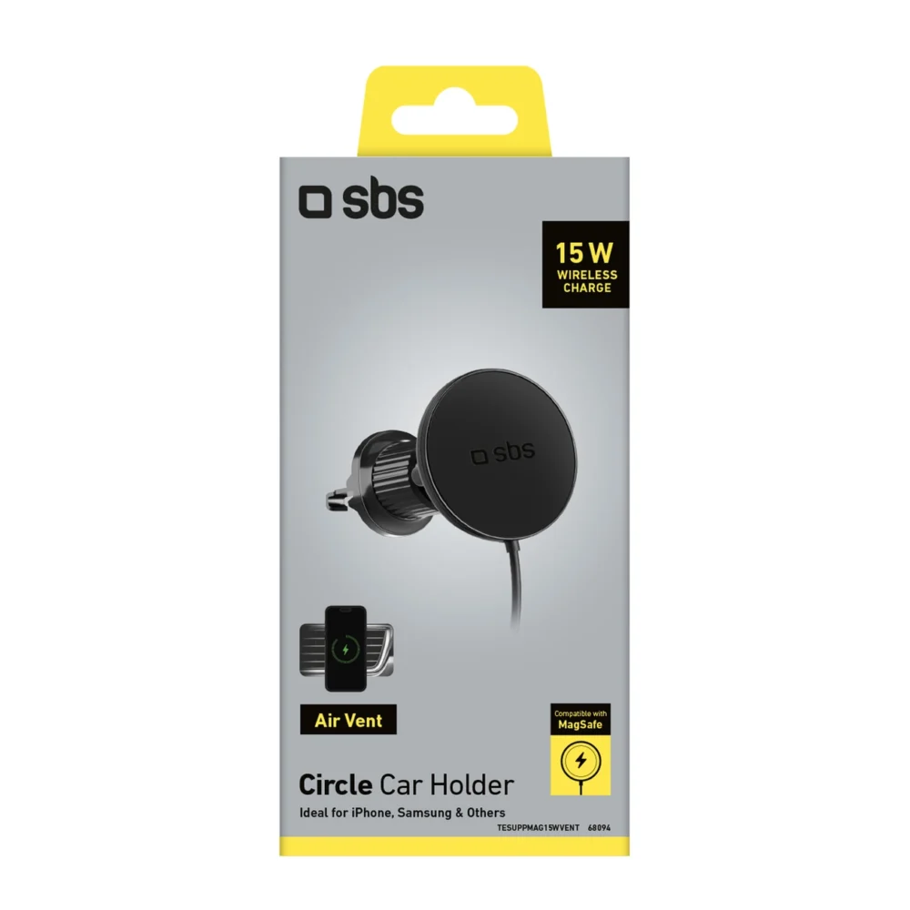 Smartphone holder with infusion charger SBS TESUPPMAG15WVENT compatible with MagSafe - blackeng