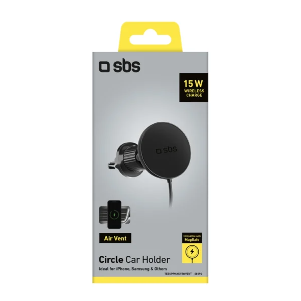 Smartphone holder with infusion charger SBS TESUPPMAG15WVENT compatible with MagSafe - blackeng