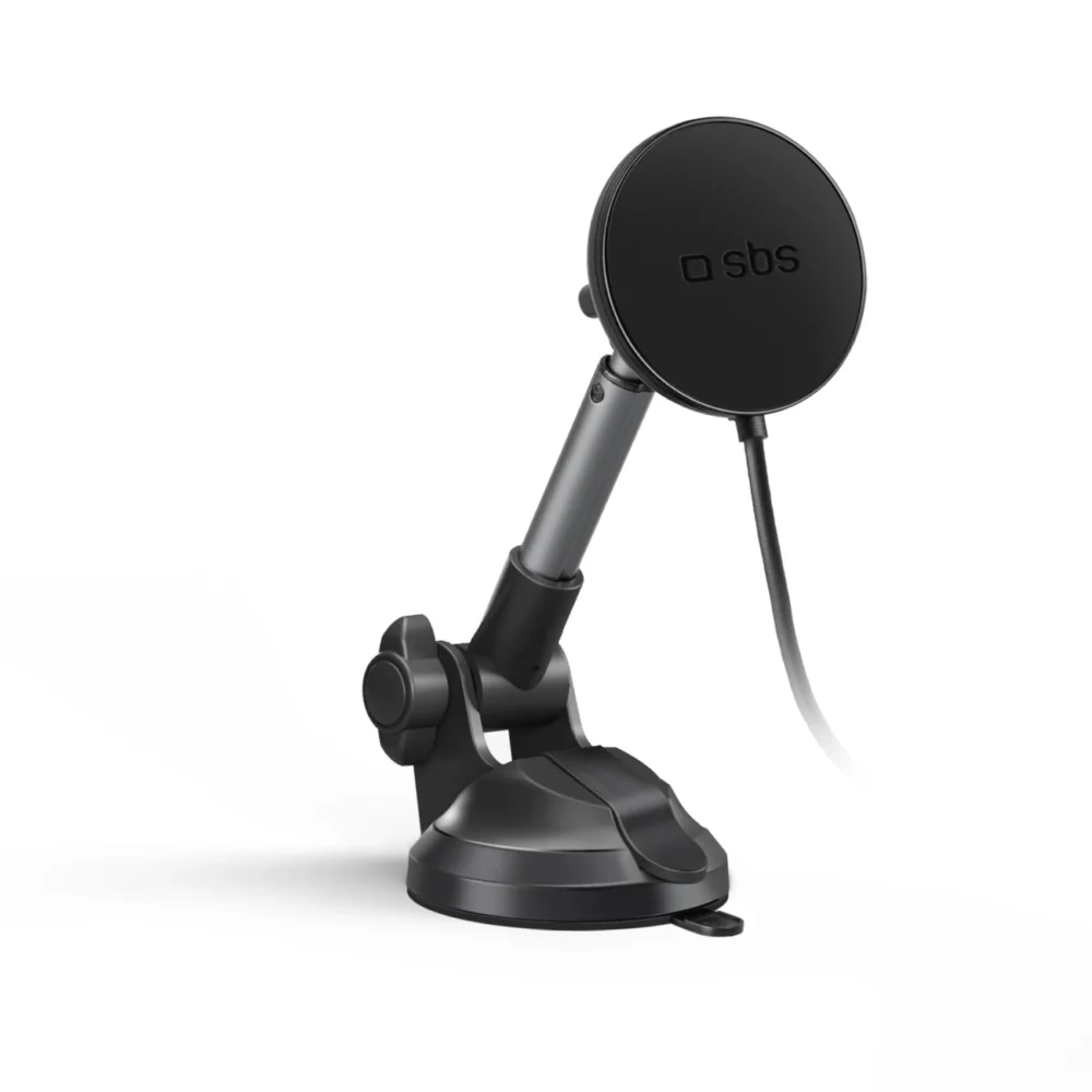Telescopic smartphone holder with inductive charger SBS TESUPPMAG15WLONGARM with suction cup, compatible with MagSafe - blackeng