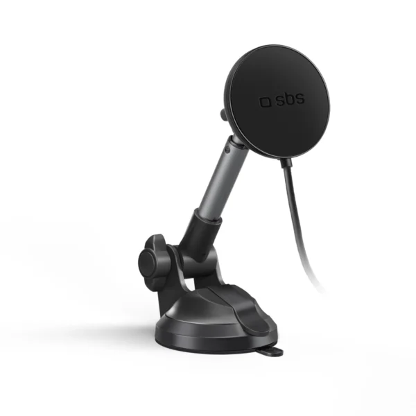 Telescopic smartphone holder with inductive charger SBS TESUPPMAG15WLONGARM with suction cup, compatible with MagSafe - blackeng