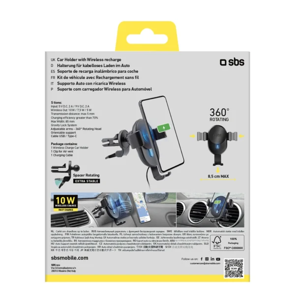 Smartphone holder with inductive charger SBS TESUPWIR10CLIPSTG 10W - blackeng