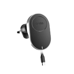 SBS TESUPP15WRETRACABL Wireless Charger Smartphone Holder with Retractable Cable Compatible with MagSafe - Blackeng