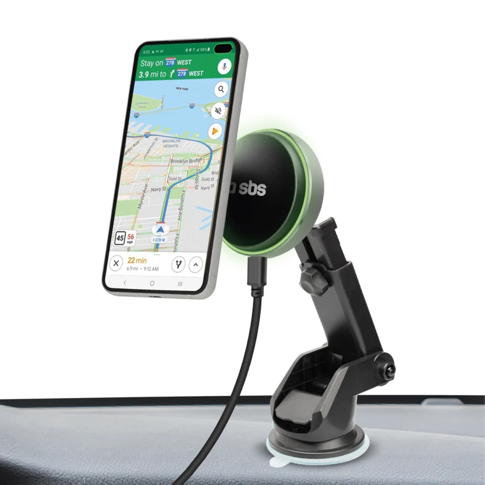 SBS TESUPMAGEXTWIR15W Telescopic Smartphone Holder with Wireless Charger, MagSafe Compatible, for Windshield and Dashboard - Blackeng
