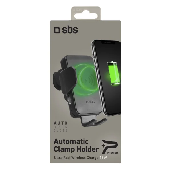 SBS TESUPWIR15WAUT smartphone holder with wireless charger for air vent - blackeng