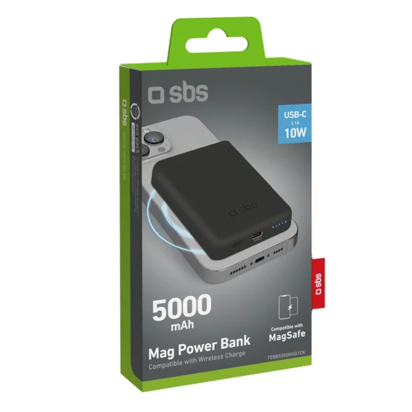 SBS TEBB5000MAG1CK Wireless Power Bank 5000 mAh USB-C, MagSafe Compatible - Blackeng