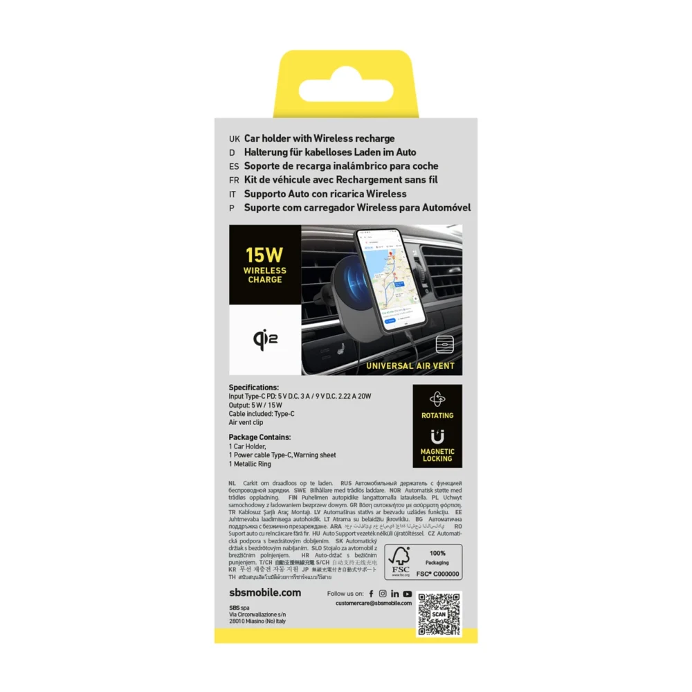 Qi2 Wireless Charger Holder SBS TESUPPVENTWIRQI215W Compatible with MagSafe - Blackeng