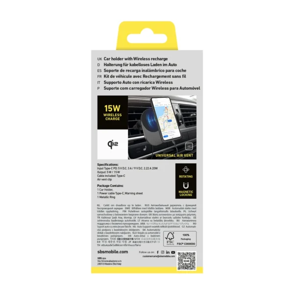 Qi2 Wireless Charger Holder SBS TESUPPVENTWIRQI215W Compatible with MagSafe - Blackeng