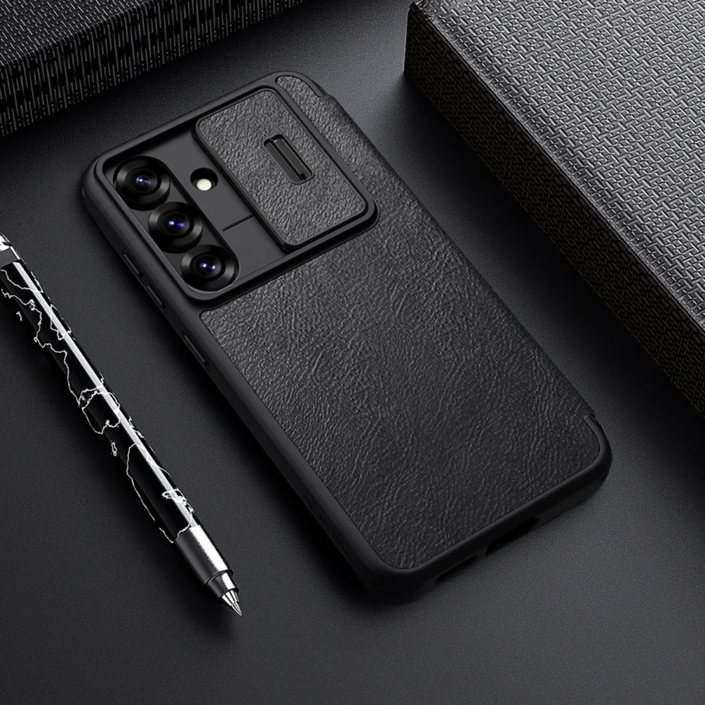 Nillkin Qin Pro Case for Samsung Galaxy S25+ with Flip and Camera Cover - Blackeng