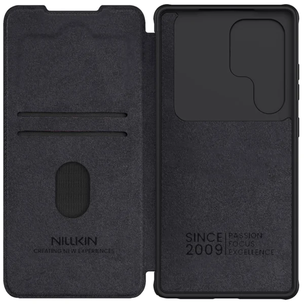 Nillkin Qin Pro Case for Samsung Galaxy S25 Ultra with Flip and Camera Cover - Blackeng