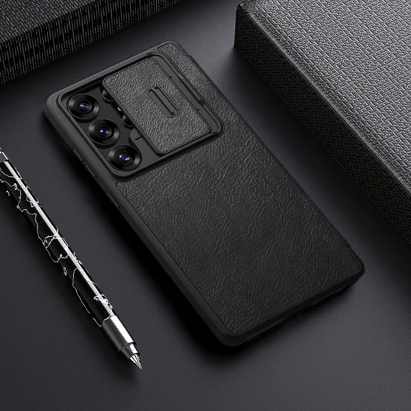 Nillkin Qin Pro Case for Samsung Galaxy S25 Ultra with Flip and Camera Cover - Blackeng