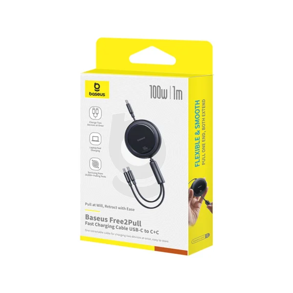 Baseus Bright Mirror Series USB-C Retractable Cable - 2 x USB-C 100W 1m - Blackeng
