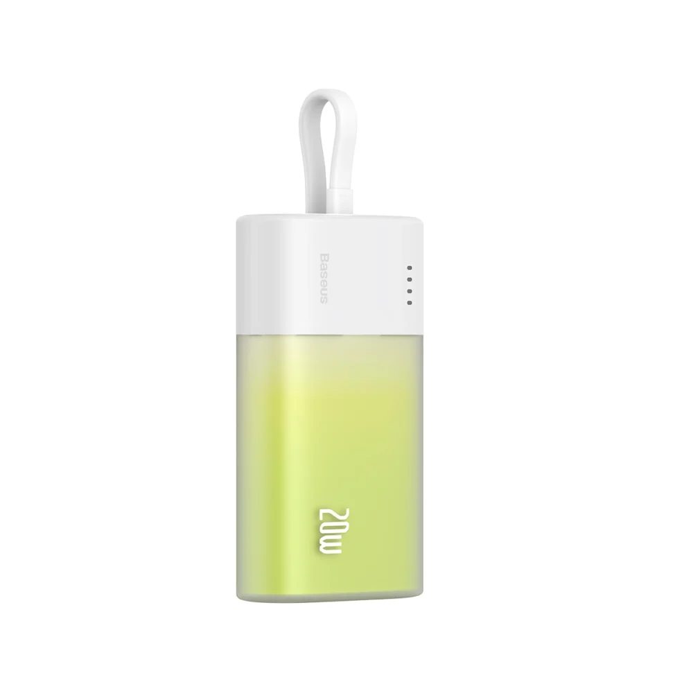 Baseus Popsicle 5200mAh 20W Powerbank with Built-in Lightning Cable (+ White Baseus Simple USB-C - USB-C 60W/20V/3A/30cm Cable) - White-Greeneng