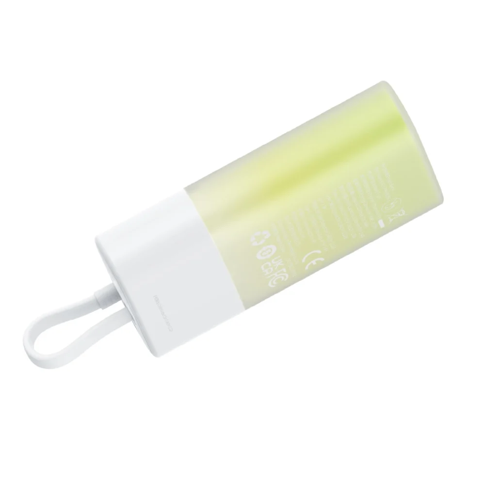 Baseus Popsicle 5200mAh 20W Powerbank with Built-in Lightning Cable (+ White Baseus Simple USB-C - USB-C 60W/20V/3A/30cm Cable) - White-Greeneng