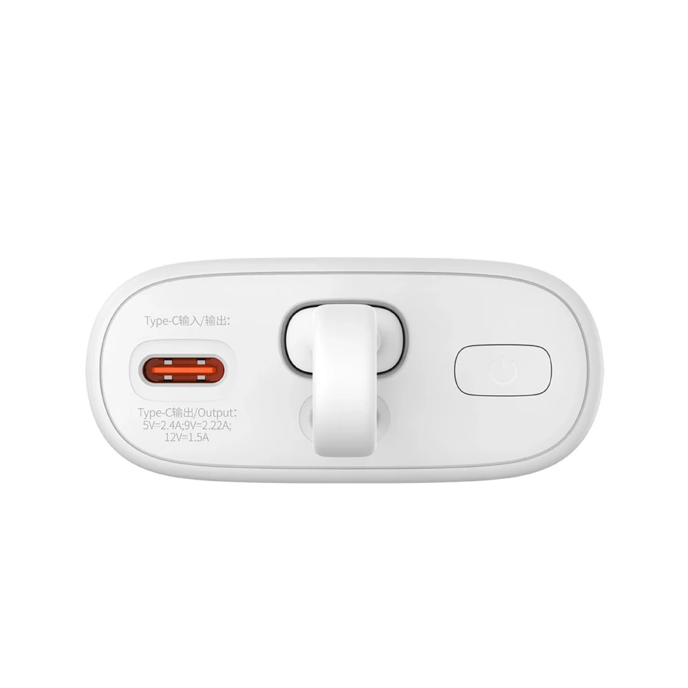 Baseus Popsicle 5200mAh 20W Powerbank with Built-in Lightning Cable (+ White Baseus Simple USB-C - USB-C 60W/20V/3A/30cm Cable) - White-Greeneng