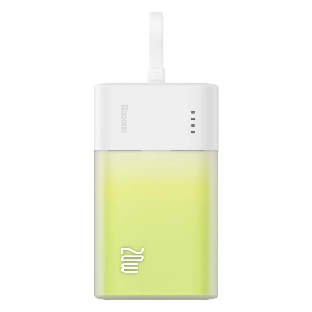 Baseus Popsicle 5200mAh 20W Powerbank with Built-in Lightning Cable (+ White Baseus Simple USB-C - USB-C 60W/20V/3A/30cm Cable) - White-Greeneng