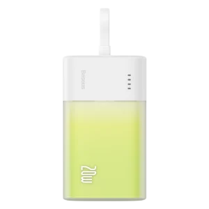 Baseus Popsicle 5200mAh 20W Powerbank with Built-in Lightning Cable (+ White Baseus Simple USB-C - USB-C 60W/20V/3A/30cm Cable) - White-Greeneng