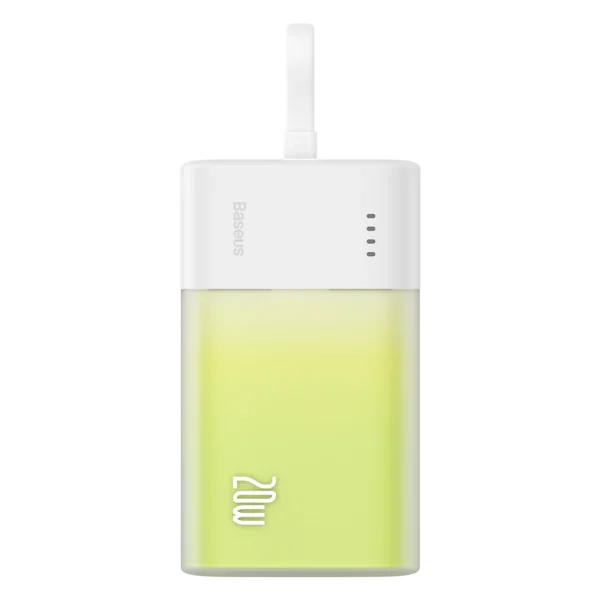 Baseus Popsicle 5200mAh 20W Powerbank with Built-in Lightning Cable (+ White Baseus Simple USB-C - USB-C 60W/20V/3A/30cm Cable) - White-Greeneng