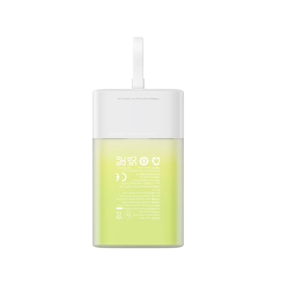 Baseus Popsicle 5200mAh 20W Powerbank with Built-in Lightning Cable (+ White Baseus Simple USB-C - USB-C 60W/20V/3A/30cm Cable) - White-Greeneng