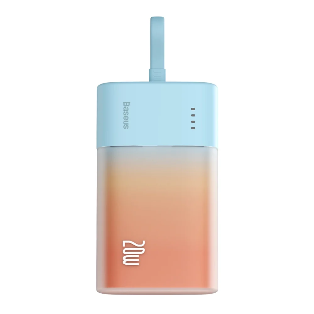 Baseus Popsicle 5200mAh 20W Powerbank with Built-in Lightning Cable (+ White Baseus Simple USB-C - USB-C 60W/20V/3A/30cm Cable) - Blue-Orangeeng