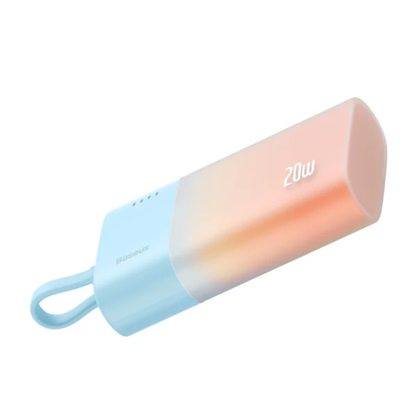 Baseus Popsicle 5200mAh 20W Powerbank with Built-in Lightning Cable (+ White Baseus Simple USB-C - USB-C 60W/20V/3A/30cm Cable) - Blue-Orangeeng