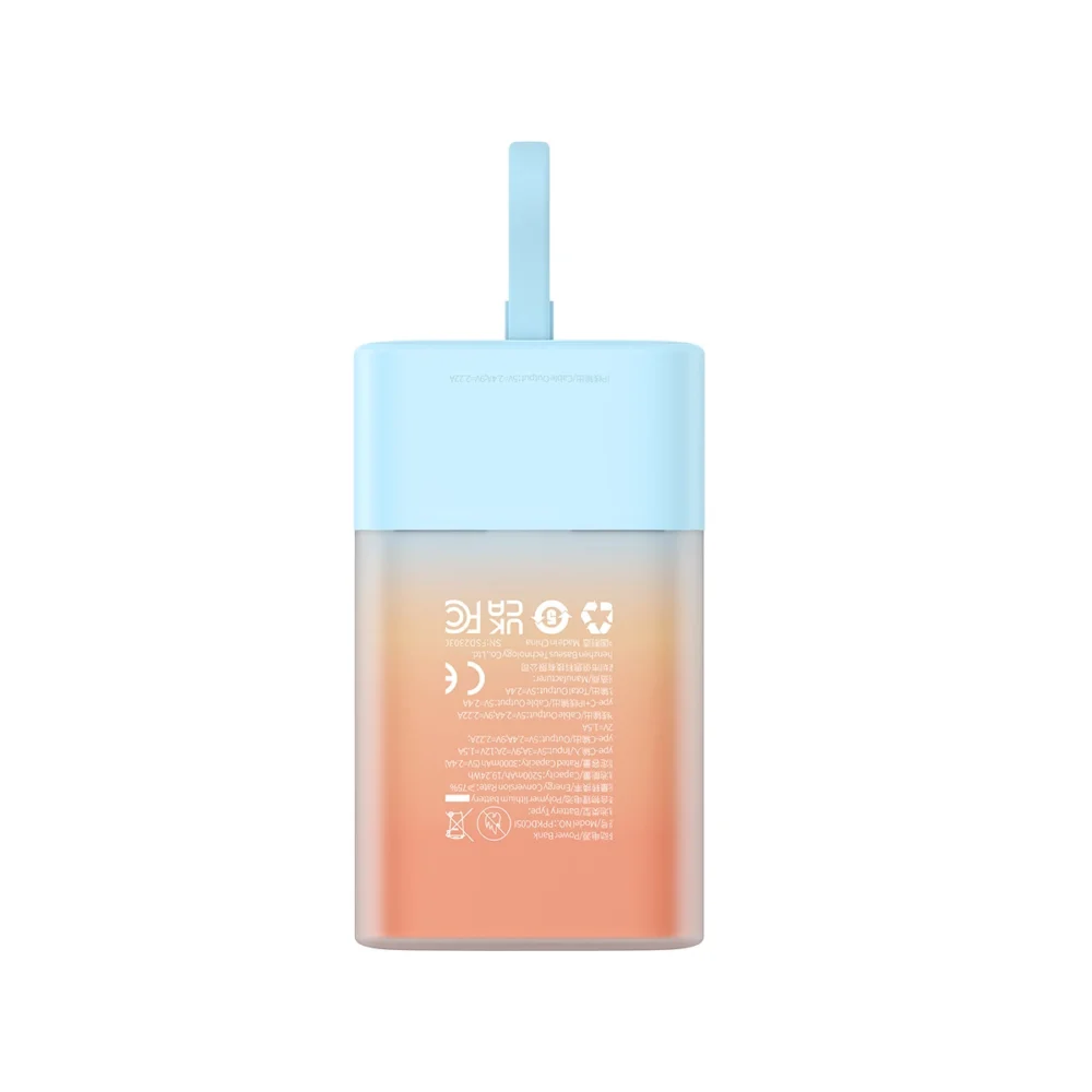 Baseus Popsicle 5200mAh 20W Powerbank with Built-in Lightning Cable (+ White Baseus Simple USB-C - USB-C 60W/20V/3A/30cm Cable) - Blue-Orangeeng