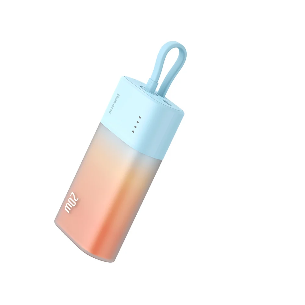 Baseus Popsicle 5200mAh 20W Powerbank with Built-in Lightning Cable (+ White Baseus Simple USB-C - USB-C 60W/20V/3A/30cm Cable) - Blue-Orangeeng