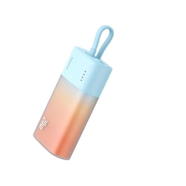 Baseus Popsicle 5200mAh 20W Powerbank with Built-in Lightning Cable (+ White Baseus Simple USB-C - USB-C 60W/20V/3A/30cm Cable) - Blue-Orangeeng