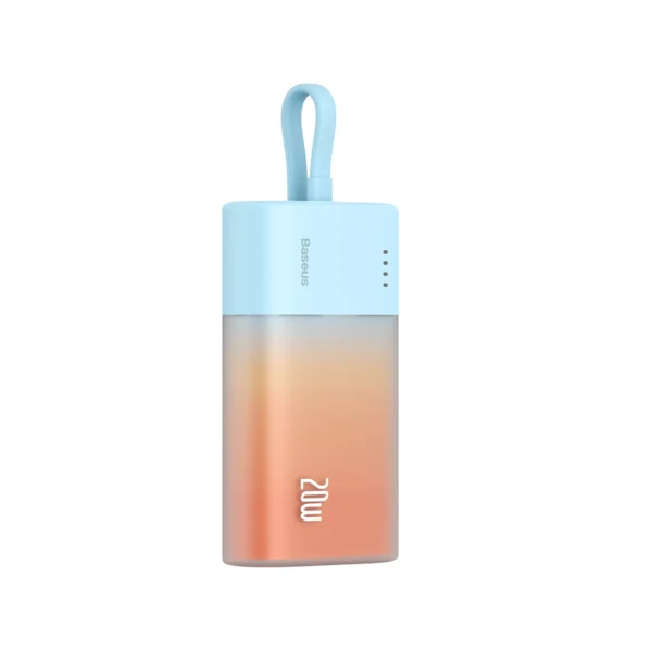 Baseus Popsicle 5200mAh 20W Powerbank with Built-in Lightning Cable (+ White Baseus Simple USB-C - USB-C 60W/20V/3A/30cm Cable) - Blue-Orangeeng