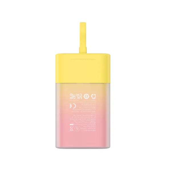 Baseus Popsicle 5200mAh 20W Powerbank with Built-in Lightning Cable (+ White Baseus Simple USB-C - USB-C 60W/20V/3A/30cm Cable) - Yellow-Pinkeng