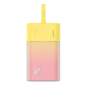 Baseus Popsicle 5200mAh 20W Powerbank with Built-in Lightning Cable (+ White Baseus Simple USB-C - USB-C 60W/20V/3A/30cm Cable) - Yellow-Pinkeng