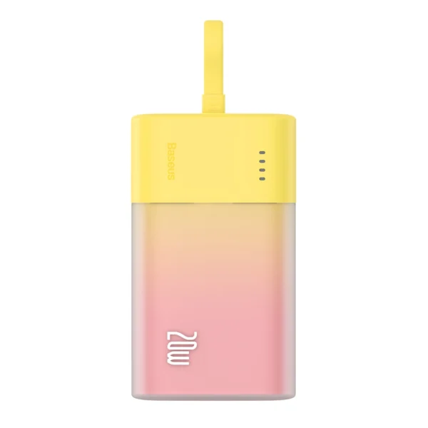 Baseus Popsicle 5200mAh 20W Powerbank with Built-in Lightning Cable (+ White Baseus Simple USB-C - USB-C 60W/20V/3A/30cm Cable) - Yellow-Pinkeng