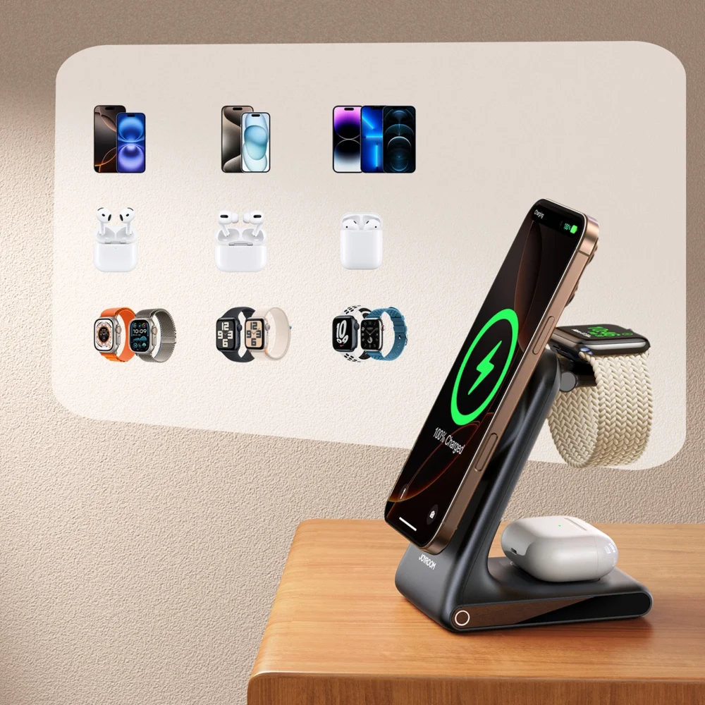 Joyroom JR-W15 Wireless Charger 3 in 1 Charging Station with MagSafe - Blackeng