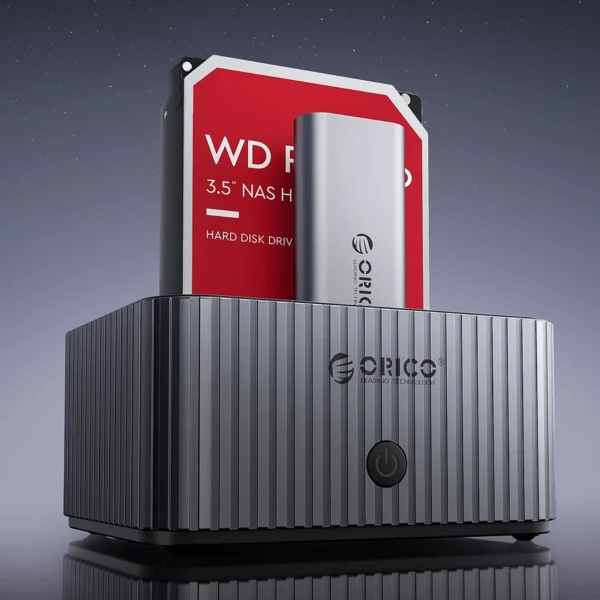 Orico IT28E-C 2-Disk Docking Station with M.2 NVME 2.5"/3.5 HDD/2.5" SSD Clone Function - Grayeng