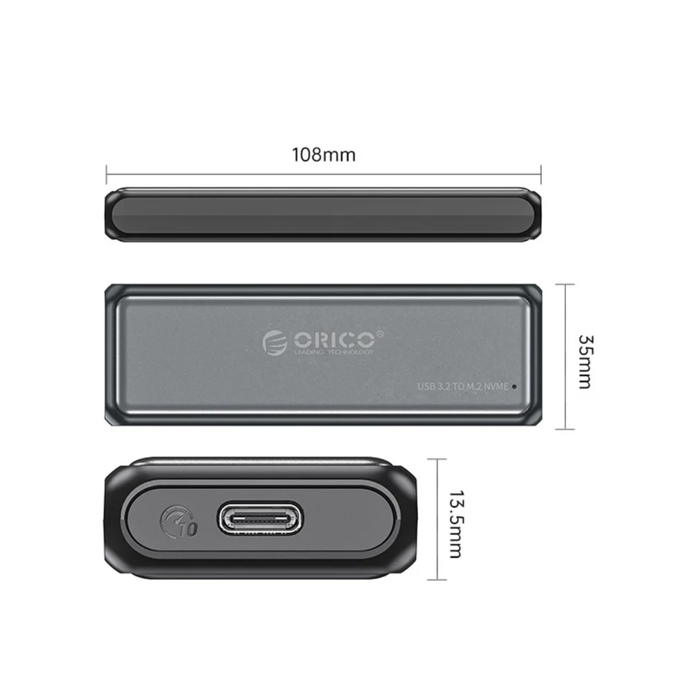 Orico DDM2-C3-G2 M.2 NVME USB-A USB-C 3.2 10Gb/s Disk Drive - Grayeng